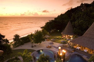 sunset from pool at MAIA resort