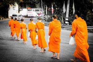 Monks in Chiang Mai on a Thailand honeymoon