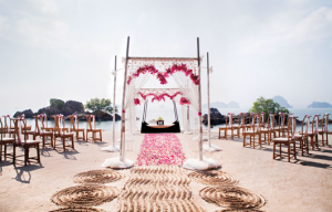 Beach ceremony on a Thailand destination wedding at Phulay Bay